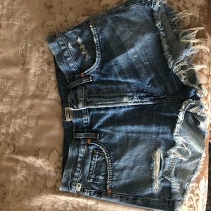 Classic distressed blue denim cut-off shorts